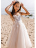Ivory 3D Flowers Flower Girl Dress With Champagne Lining